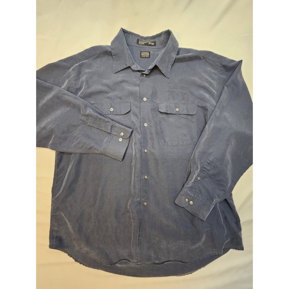 Vintage Haggar black Label Mens XXL Button Up Shirt Polynosic Rayon 90s Blue‎